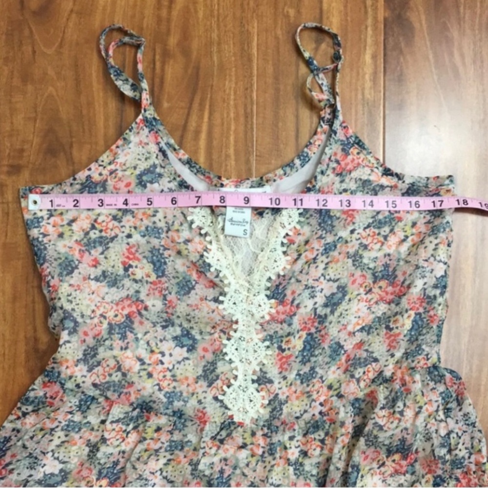 American Rag Blush Multi Floral Lace Detail Tiered Mini Dress Size Small Girly - Picture 14 of 16